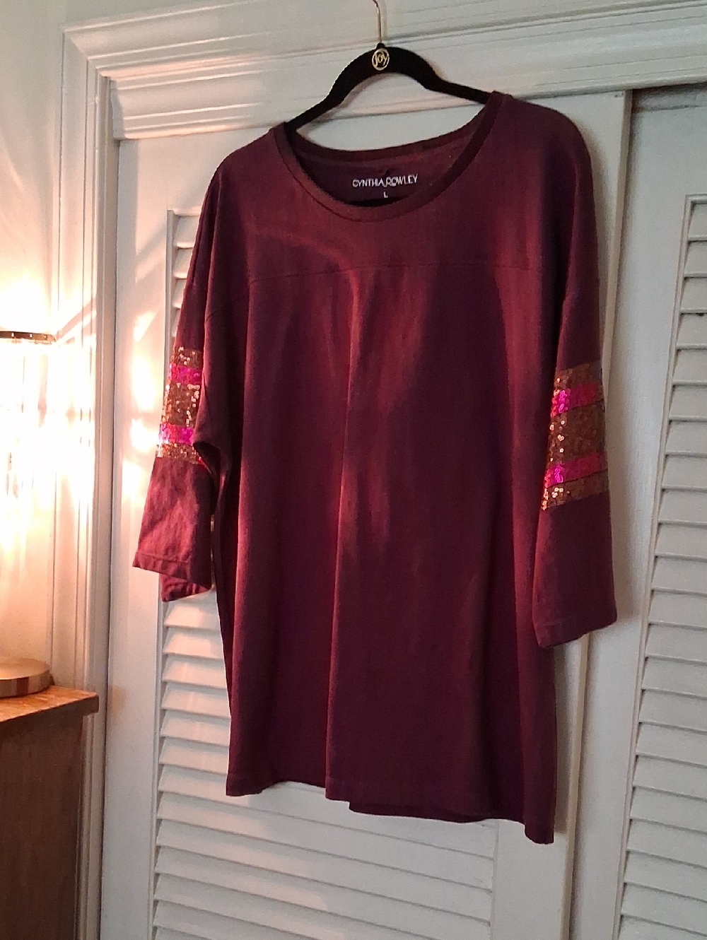 Cynthia Rowley Plum Sequin-Trim Tunic Top